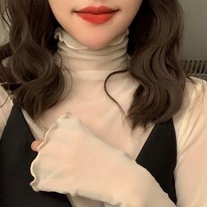 여성티셔츠 G124797 시스루 폴라 블라우스 긴팔티