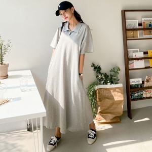 샵앤) 국산 카라 면100 여성 반팔 훌원피스 ARA-WDR-3128-그레이