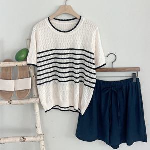 샵앤) 여성 단가라 펀칭 여름 반팔 니트티DGB-WKN-3360-아이보리