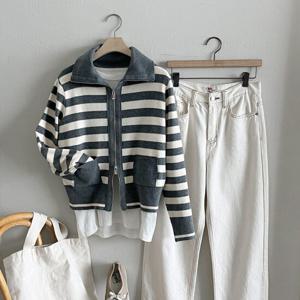 샵앤) 여성 단가라 간절기 크롭 집업 가디건 JR-WCD-3706-그레이