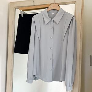 샵앤) 여성 세로 셔링 소매 블라우스 REI-WBL-3886-연그레이