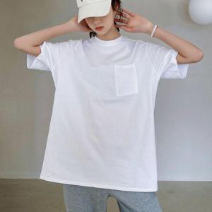 라운드티 MFNC040126 오버핏 코튼 여성 포켓 베이직 반팔티