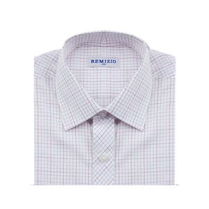 스트라이프셔츠 반팔일반 투톤블럭체크 레드 셔츠