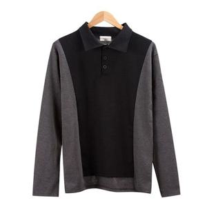 남자긴팔티 배색 블록 심플 카라 차콜 티셔츠 MOD027