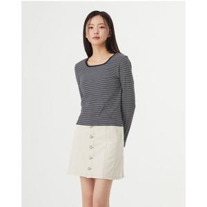 플라스틱아일랜드  (PR7CL202)  BEIGE 스퀘어넥 스트라이프 티셔츠