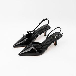 [신난다슈] 여성 슬링백힐 6cm 스틸레토 슬링백 구두 펌프스힐 에나멜 ST251833 블랙