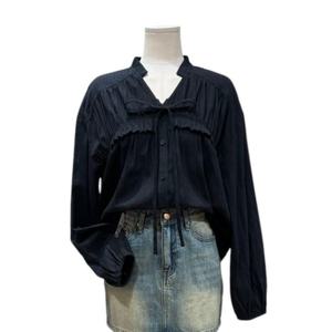 [트위]브이넥 셔링 프릴 블라우스 (TNBCFBL004)