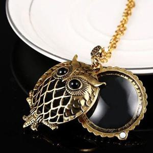돋보기 엔티크 올빼미 펜던트 목걸이