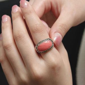 바이데이지 타원 산호 원석 실버 알반지 Br0351