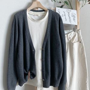 샵앤) 여성 Y단추 루즈핏 베이직 레이어드 니트 가디건 DGB-WCD-4305-진그레이