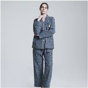 [예스]곰돌이 자수 포인트 그린체크 아사면 남/여 공용 파자마 YSMNB201