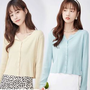 골지 슬림 스타일 캐주얼 패션 여자 기본 가디건