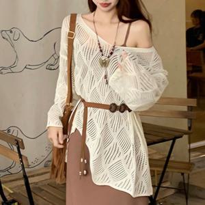 샵앤) 여성 루즈핏 그물 레이어드 니트 티셔츠 21DS-WKN-4389-블랙