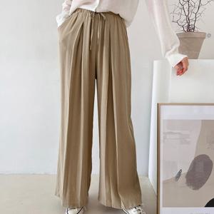 샵앤) 여성 리본 허리밴딩 앞핀턱 여유핏 시원한 여름 통 바지N NYS-WPT-4472-블랙