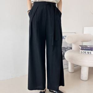 샵앤) 여성 사선리본 꼬임핀턱 와이드핏 여름 팬츠N NYS-WPT-4473-블랙