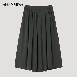 [쉬즈미스] 베이직 셔링 백 밴딩 롱스커트_SWWSKP32060_DG