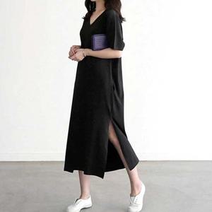 샵앤) 여성 V넥 밑단트임 휴양지 미디 원피스 WON-WDR-W8AF0F8