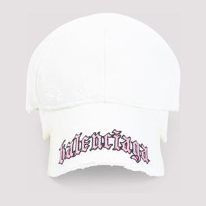 발렌시아가 화이트 자수 로고 디스트레스 캡 834914 410B2 9014