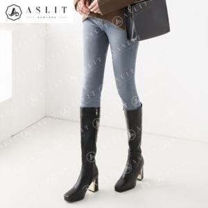 [애슬릿] 청키 힐 통굽 스퀘어 토 데일리 슬림 롱 부츠