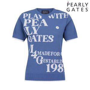 파리게이츠 (521E3SR101BL) 여성 배색 레이스 엠보 레터링 반팔 니트