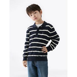 타미힐피거 키즈 T42F6WWO070BT1 케이블 스트라이프 폴로 스웨터
