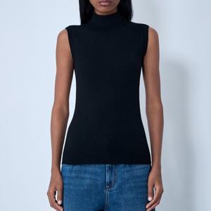 25 FW 스포트막스 터틀넥 슬리브리스 울리 리브 베스트 탑 블랙 2522366011600 001