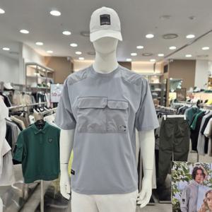 [챌린저]남성 메쉬 스트레치 라운드 반팔 우븐탑 스톤그레이_CHE