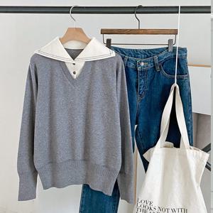 샵앤) 여성 세일러 카라넥 레이어드 긴팔 니트 DGB-WKN-4724-그레이