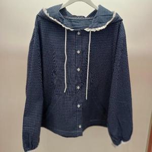 Latium HC06 팔뚝품편한 체크레이스 주머니 점퍼형 후드 긴팔 면 블라우스 T2531bl15N