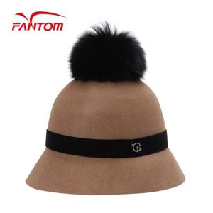 [팬텀] 여성 퍼 방울 리본 펠트 버킷햇