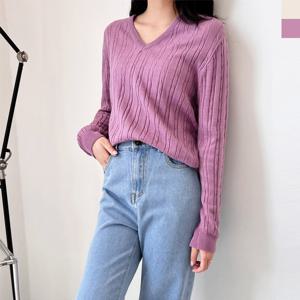 샵앤) 여성 국산 꽈배기 데일리 오피스 브이 니트티 WDM-WKN-2LCBB1013