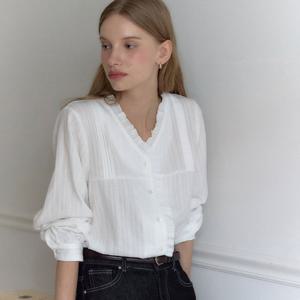 [아워호프] V-Neck Ruffle Pintuck Blouse - Ivory [H25FA-BL02-IVO]
