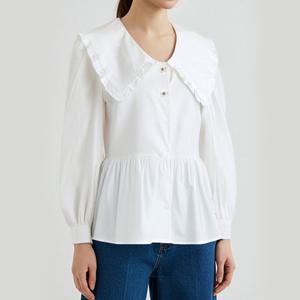 샵앤) 여성 루즈핏 피터팬 카라 리본 프릴 면 블라우스 EGG-WBL-20775-화이트