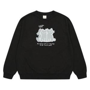 에꼴리에 HC14 캣일러스트 블랙 맨투맨티셔츠 25QT456