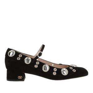 발렌티노 스터드 메리 제인 로우 블록 힐 플랫 7W0S0NE5 YTB0NO