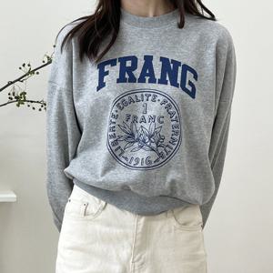 샵앤) 국산 여성 라운드 프랑 크롭 긴팔 맨투맨 LL-WSH-4832-그레이