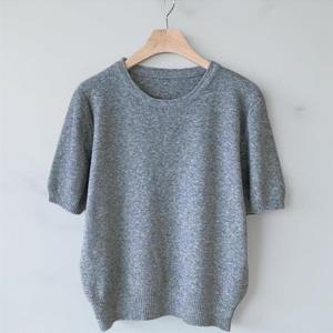 [다잇템][다잇템] 여성 비스코스 U넥 반소매 원컬러 시보리 니트