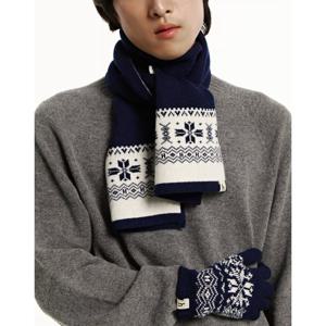 [헤지스/선물포장]네이비&화이트 노르딕 캐시미어혼방 머플러HJMU5F241N2