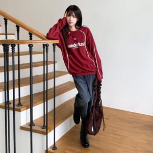 [다잇템]여성 배색라인 박시 캐쥬얼 맨투맨