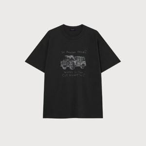 M 커버낫반팔티 CQK CO2503ST23-CH 빈티지 카 드로잉 티셔츠 Charcoal