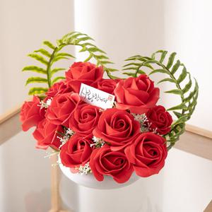 장미 조화 센터피스 하트 안개 수반 화분 set 20cm 인테리어 꽃 테이블 행사 장식 소품