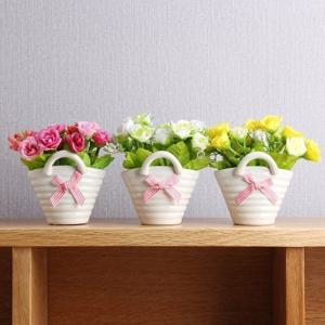 [더블유쇼핑]장미 바구니 조화화분/조경 인테리어 조화꽃 미니화