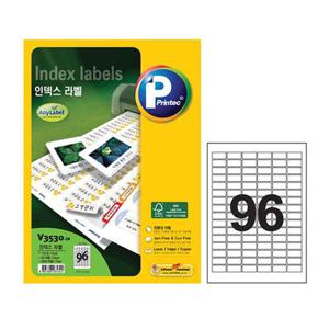 프린텍 V3530-20 인덱스라벨 96칸20매 프린텍 애니라벨 라벨지 스티커라벨 물류관리라벨 화인인덱스라벨 우편발송라벨 바코드라벨 인덱스라벨