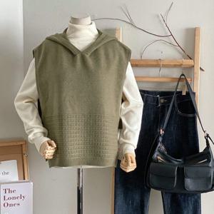 샵앤) 여성 홀판 루즈핏 후드 비조 니트 조끼 DGB-WVS-4935-카키