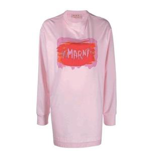 마르니 로고 프린트 루즈핏 저지 롱 티셔츠 핑크 THJE0129PI USCU64 PLC09