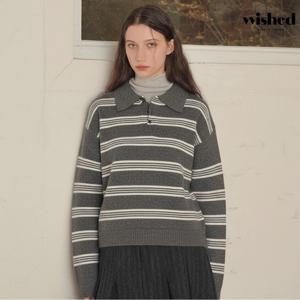 [위시드]카라넥 스트라이프 버튼업 긴팔 니트 (WICDNT006)