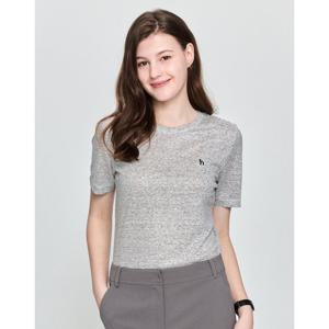 헤지스 여성 25SS 린넨100%에센셜 라운드넥 스트라이프 반소매티셔츠 아이보리 HSTS5BC33IV