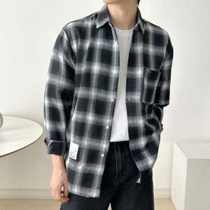 남방 긴팔 체크 셔츠 사계절 루즈핏 남성 캐주얼 남방