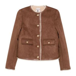 세미꾸띄르 라운드넥 인조 퍼 트림 버튼 재킷 S5WT20 T561