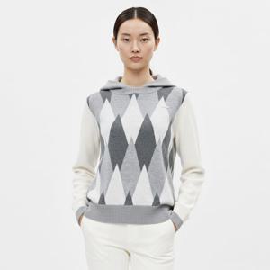 샵앤) 여성 아가일패턴 골프 방한 후드 니트 티셔츠 LB-WKN-20889-그레이